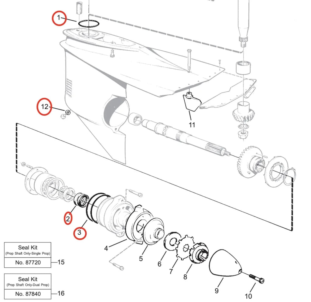 Lower Gearcase Unit Seal Kit 925261 897426 925256 955974 for Volvo Penta (N/A)