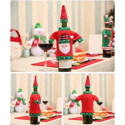 Set of 3 Snowman Elk Wine Bottle Covers for Holiday Table Setting