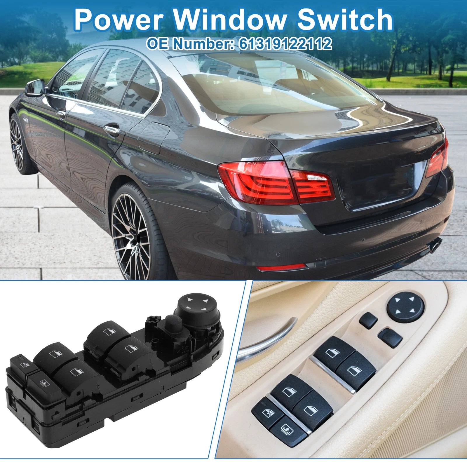 Power Window Switch Replacement for BMW 528i 2008–2010 Front Left Side