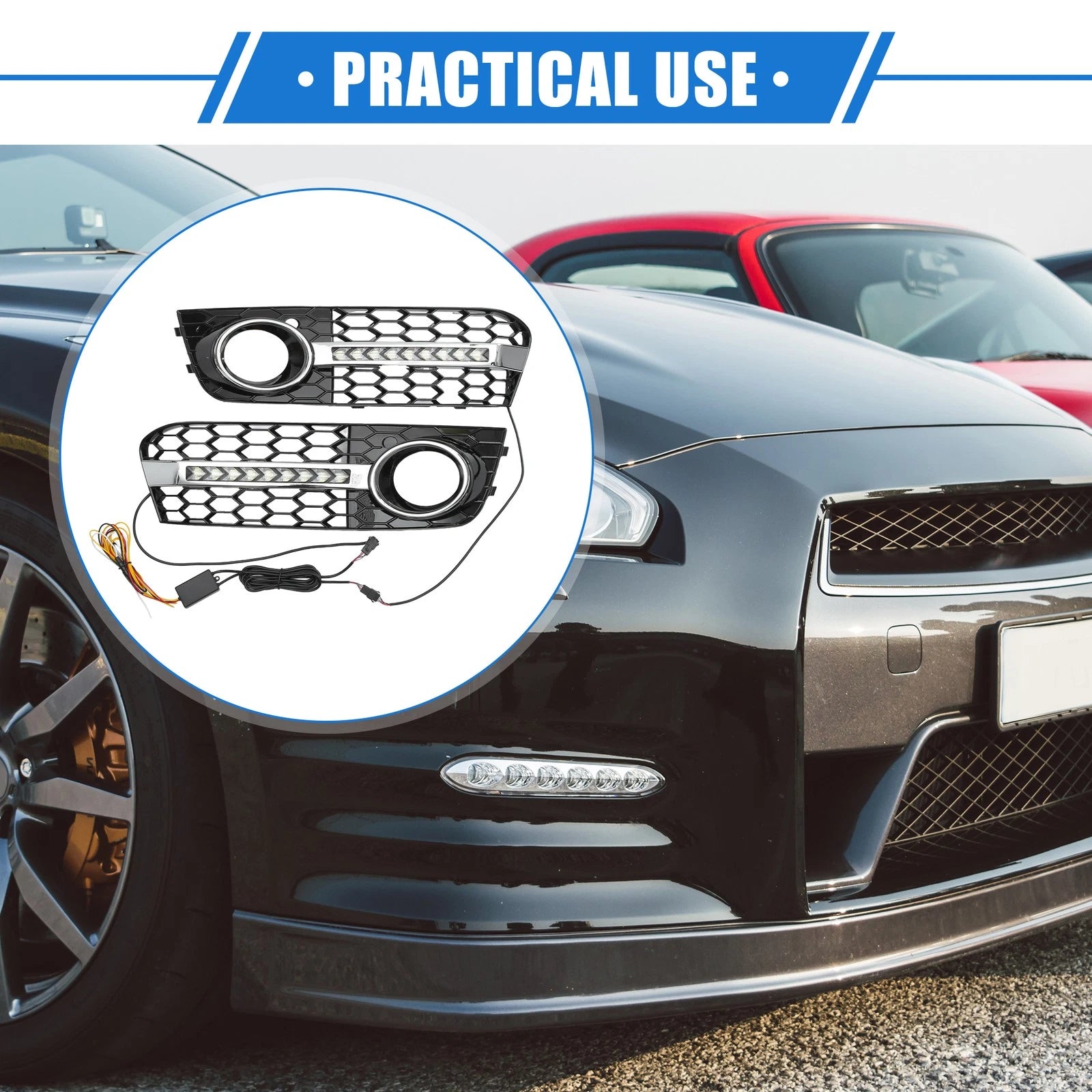 Front Bumper Fog Light Grille with LED Replacement for Audi A4 B8 (2009–2011)