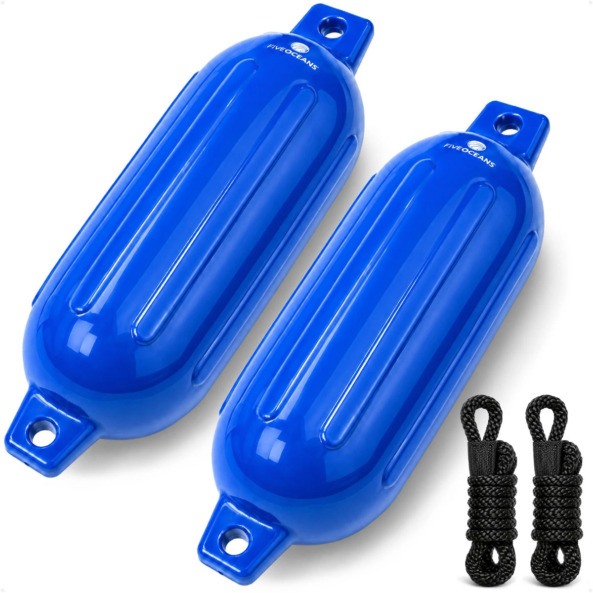 2-Pack Twin Eye Ribbed Boat Fenders 6.5 x 23-Inch, Blue