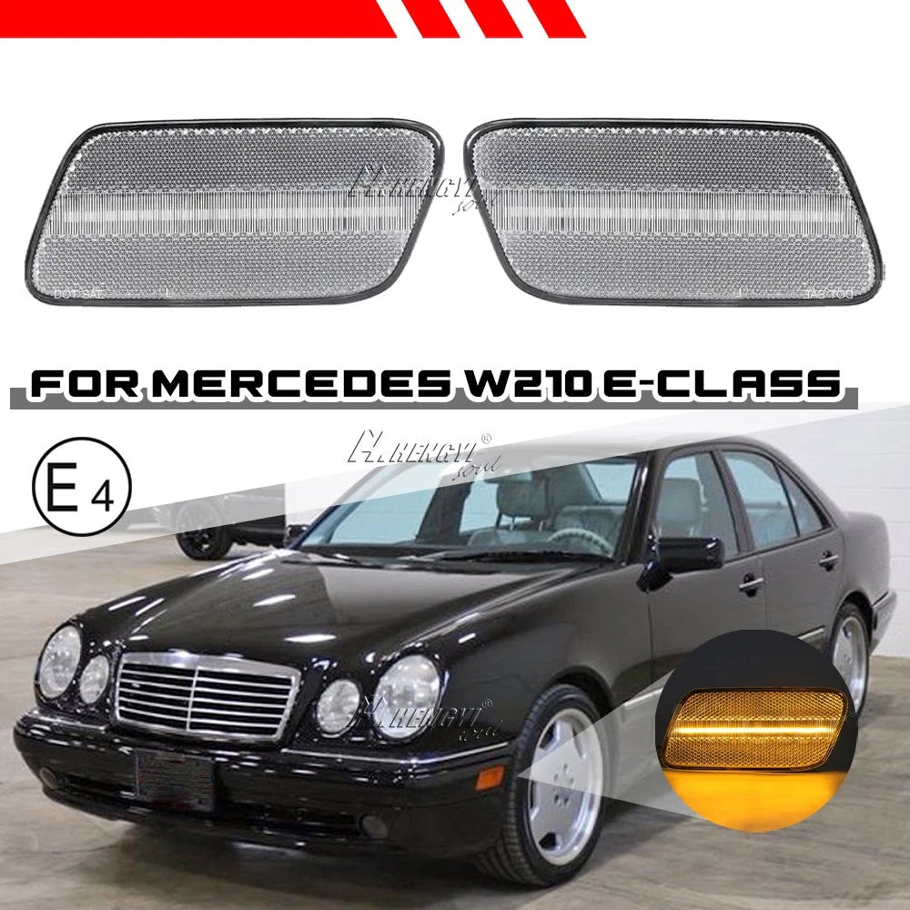 2X Clear LED Bumper Side Marker Lights for Mercedes Benz W210 E-Class (1996–2002)