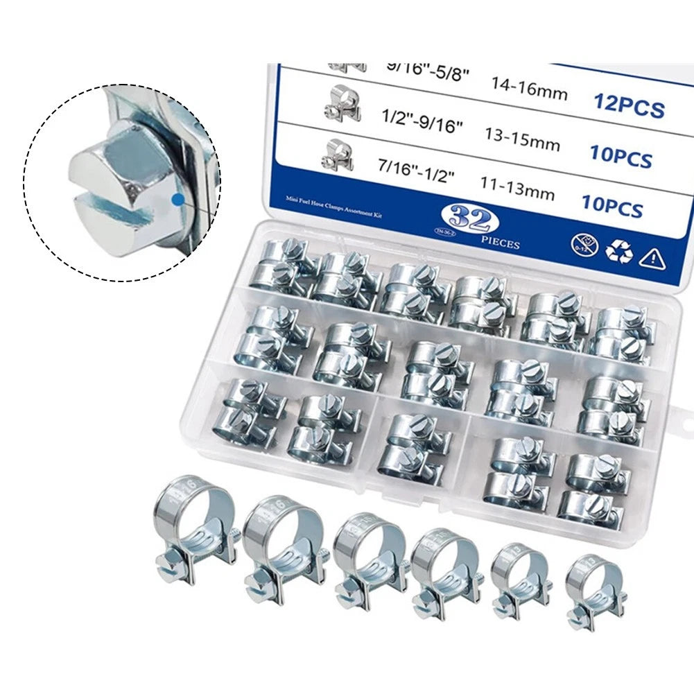 32pcs Hose Clamp Set Box Ear Type for Pipe Use