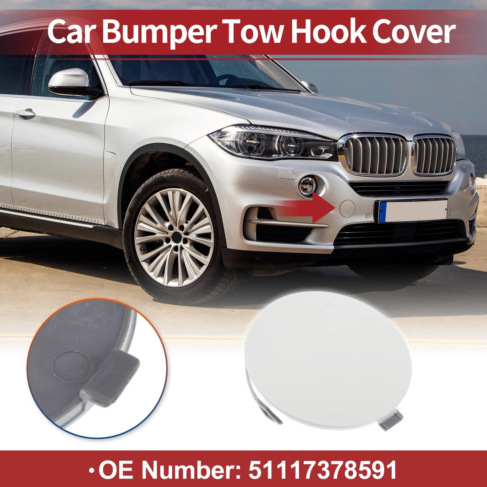 Front Tow Hook Cover for BMW X5 F15 2014–2018 OEM Replacement White