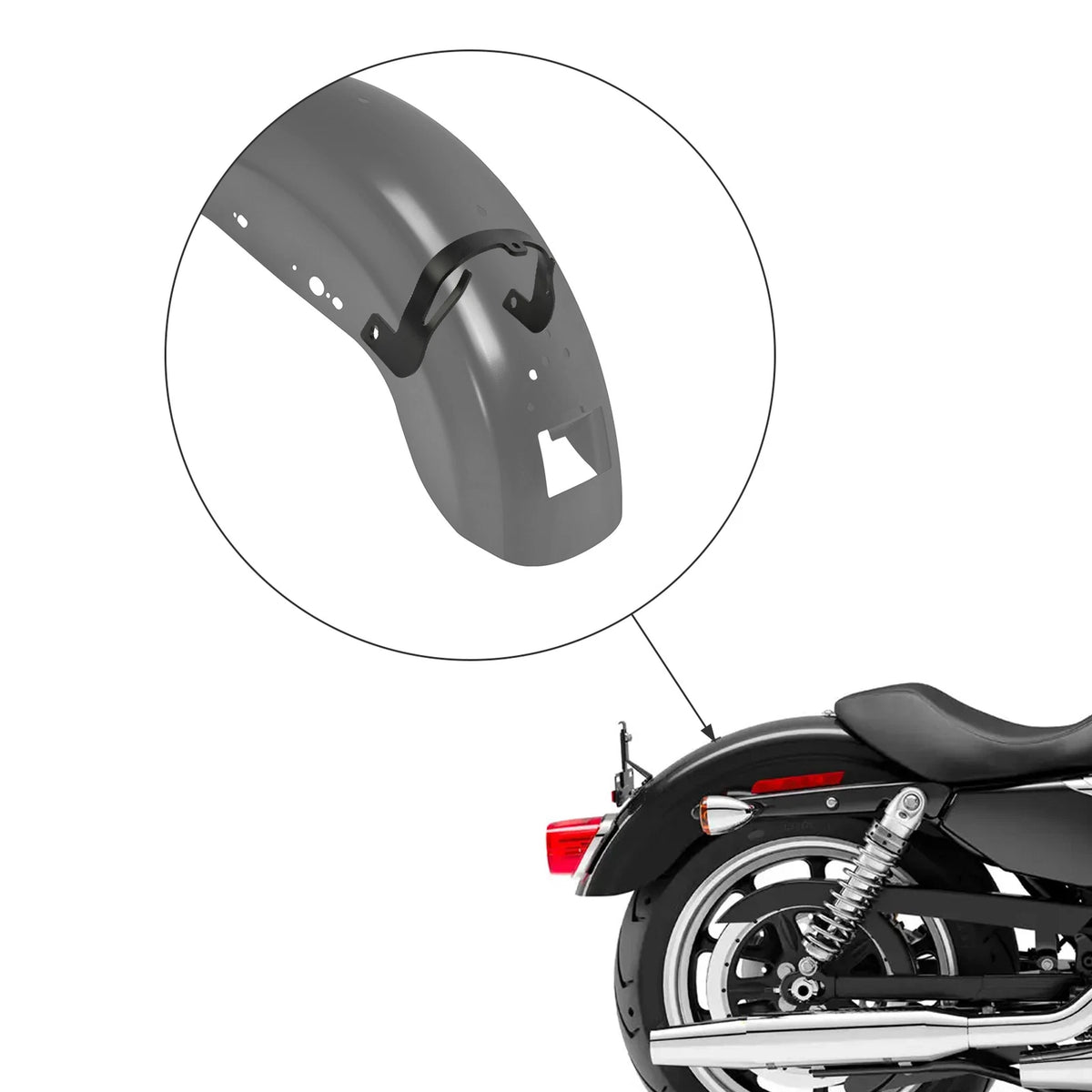 Unpainted Black Rear Fender & Support Bracket for Harley Sportster (2010–2022)