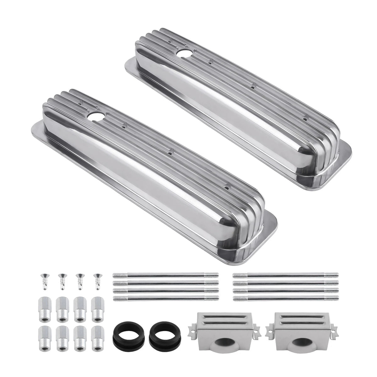 2X Valve Covers Center Bolt Polished for SBC Small Block Chevy (283–327)