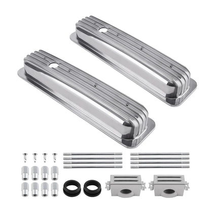 2X Valve Covers Center Bolt Polished for SBC Small Block Chevy (283–327)