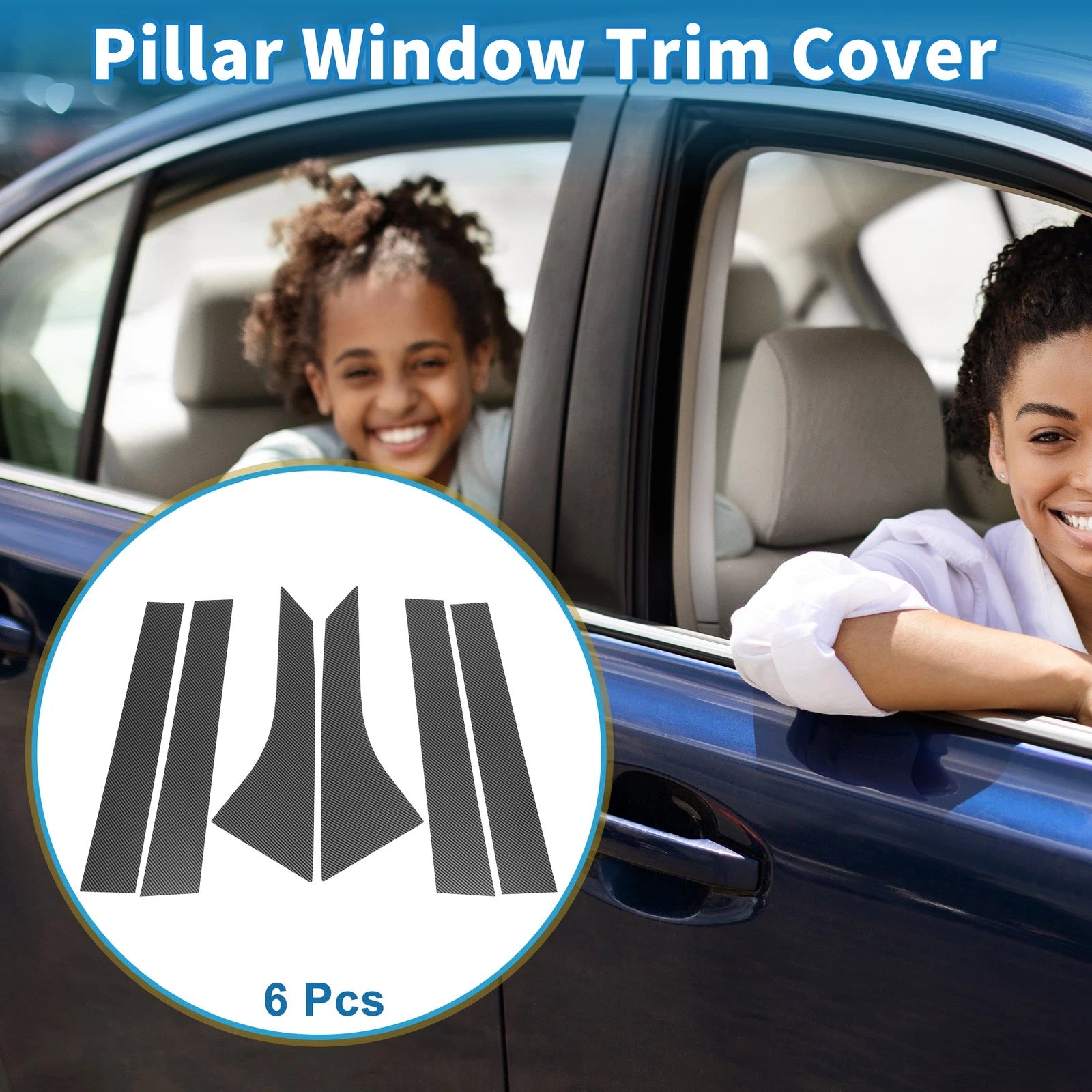 6pcs Door Pillar Window Trim for Ford Focus (2000–2007) Black Carbon Pattern