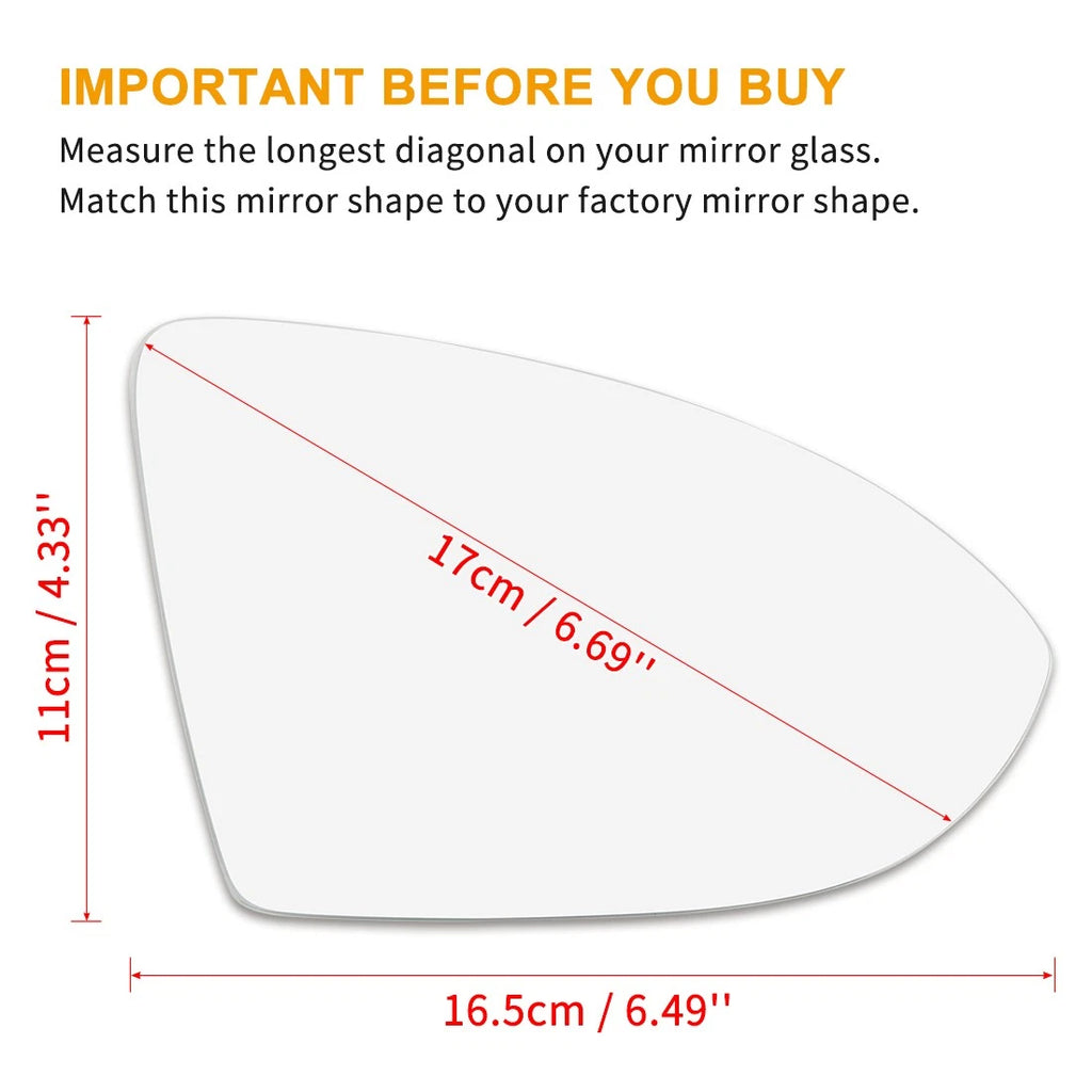Heated Side Mirror Glass with Backing Plate Passenger for Volkswagen Golf (2015–2020)