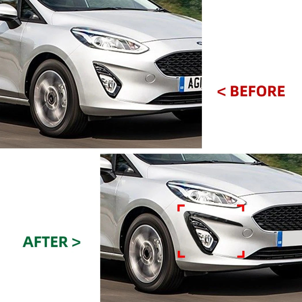 Gloss Black Front Bumper Fin Canards Splitter for Ford Fiesta MK8 (2018–2020)
