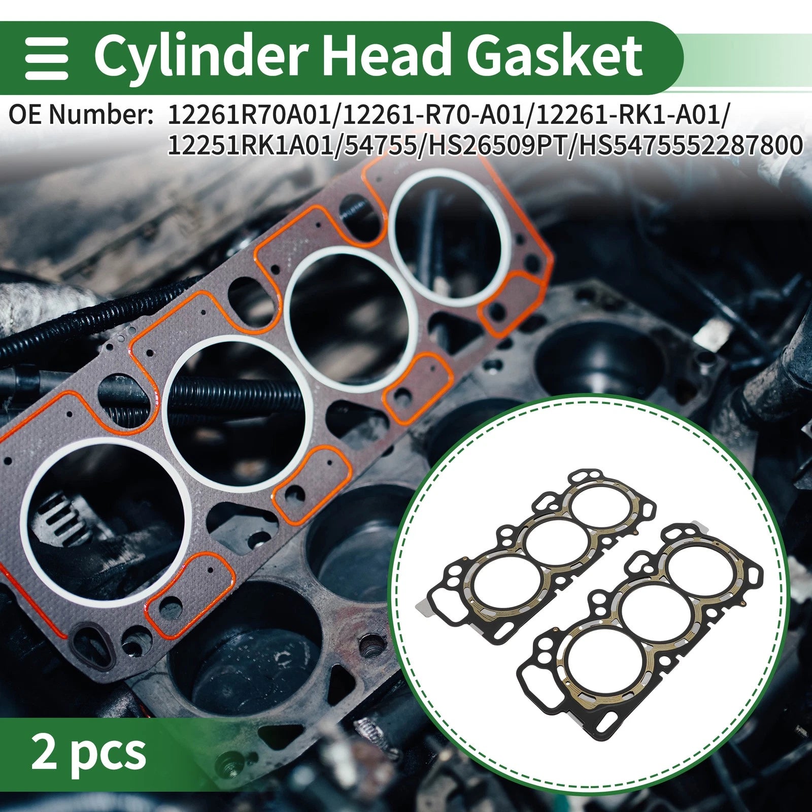Cylinder Head Gasket Left Right 2 Pack Replacement for Honda Accord (2008–2017)