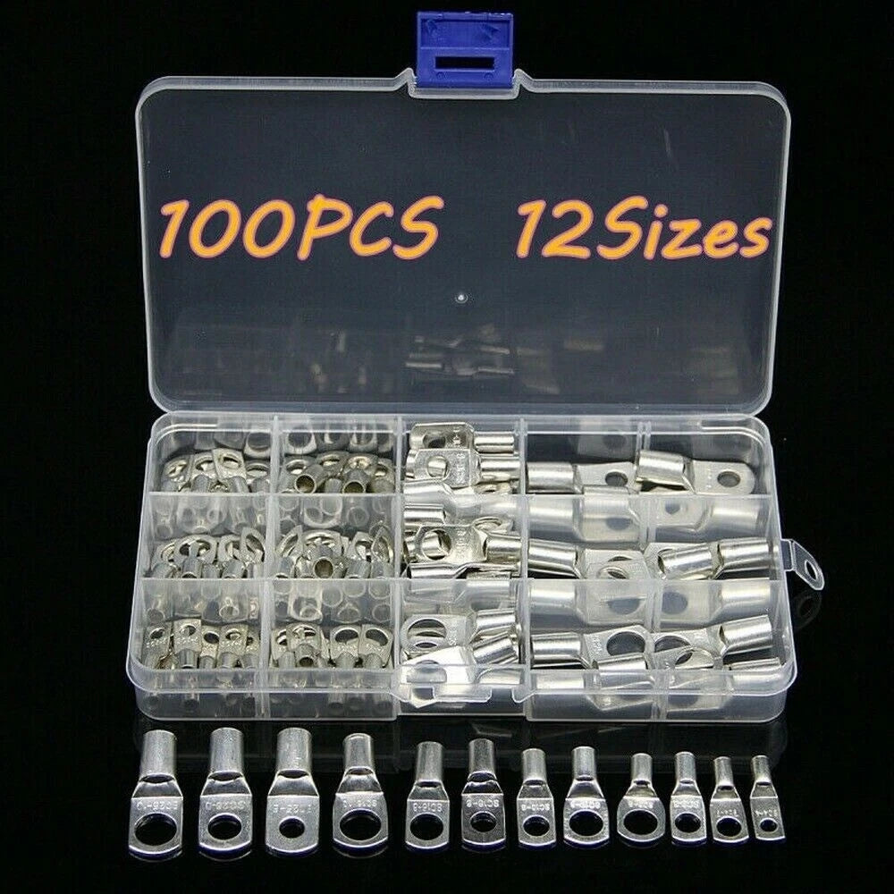 100Pcs Crimp Connectors Kit for Battery Welding Cable Lug Ring