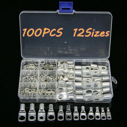 100Pcs Crimp Connectors Kit for Battery Welding Cable Lug Ring