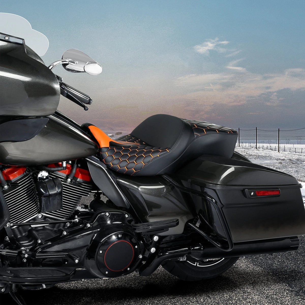 Gel Seat for Harley Street Electra Glide (2009–2023) - Orange Black