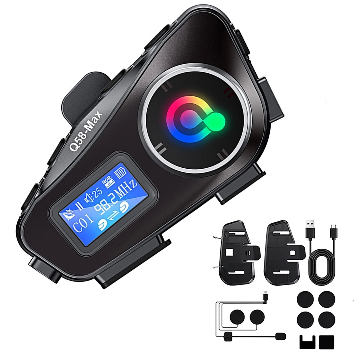 Bluetooth Helmet Intercom Headset for Motorcycle (LCD, Waterproof, FM Radio)