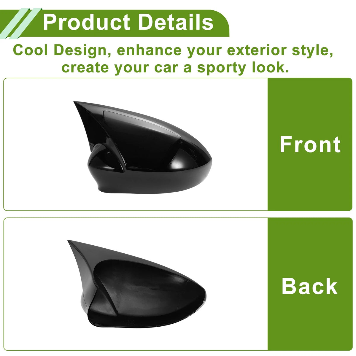 1 Pair Side Mirror Cover Caps for Fiat Punto (2005–2018) Gloss Black