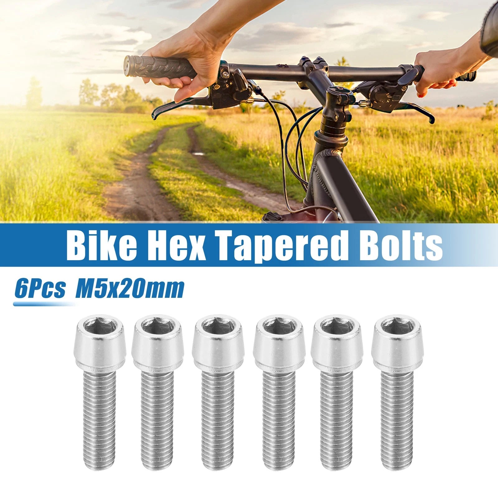 6 Pc Bicycle Stem Screws Replacement for MTB Bike M5x20mm Steel Silver (Tone)