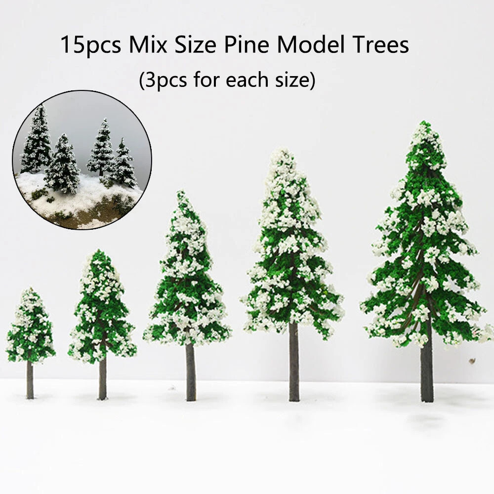 15Pcs Pine Model Trees for Diorama Train Railway Winter Scenery