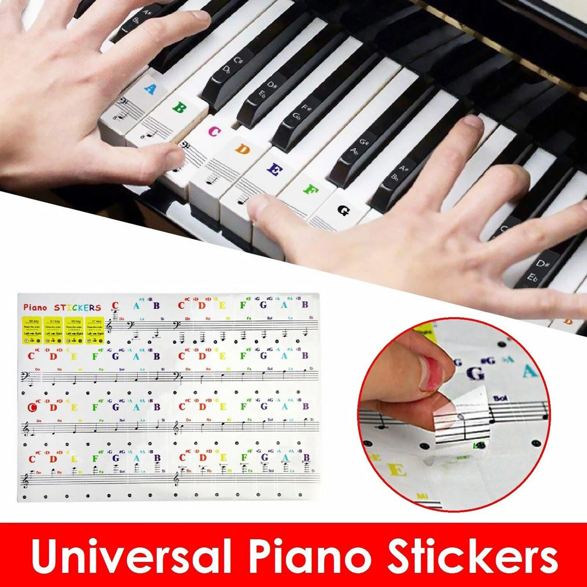 Removable Piano Learning Keyboard Stickers for 37/49/61/88 Key Models