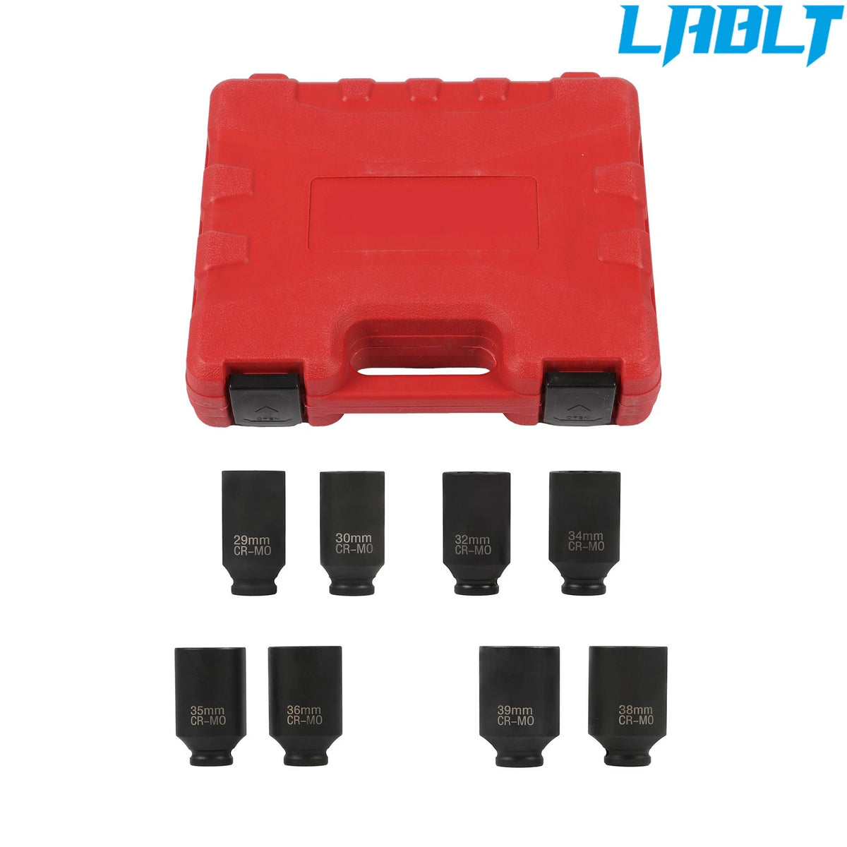 Set of 8 Deep Spindle Axle Nut Impact Sockets 29mm-39mm for 1/2'' Drive