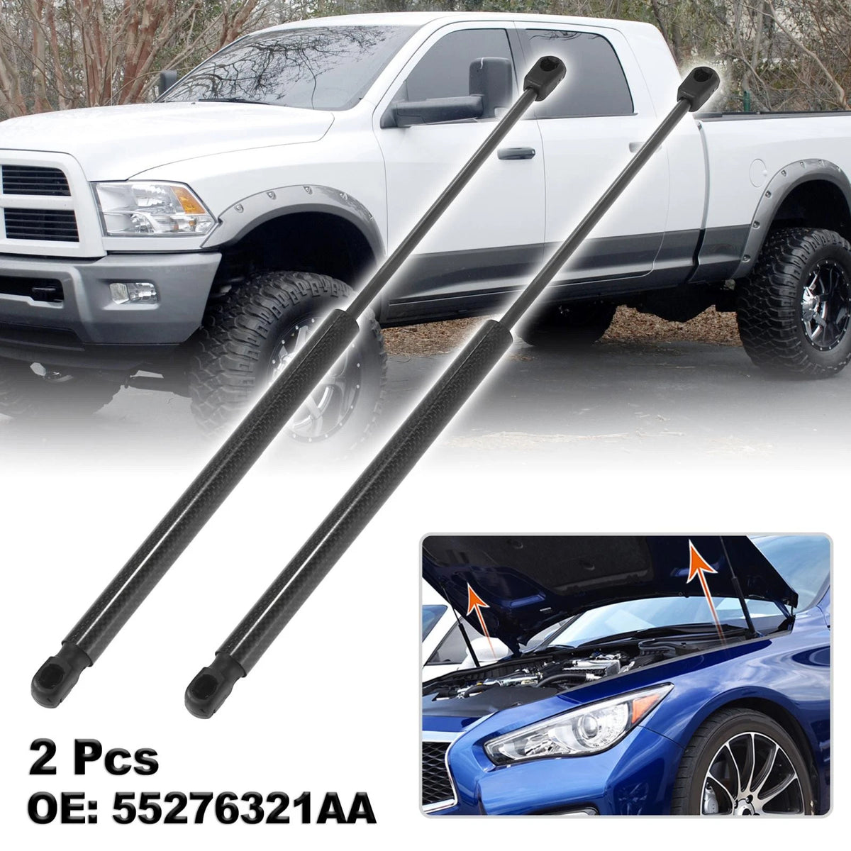 2pcs Front Hood Lift Supports Gas Spring Replacement for Ram (2009–2018)