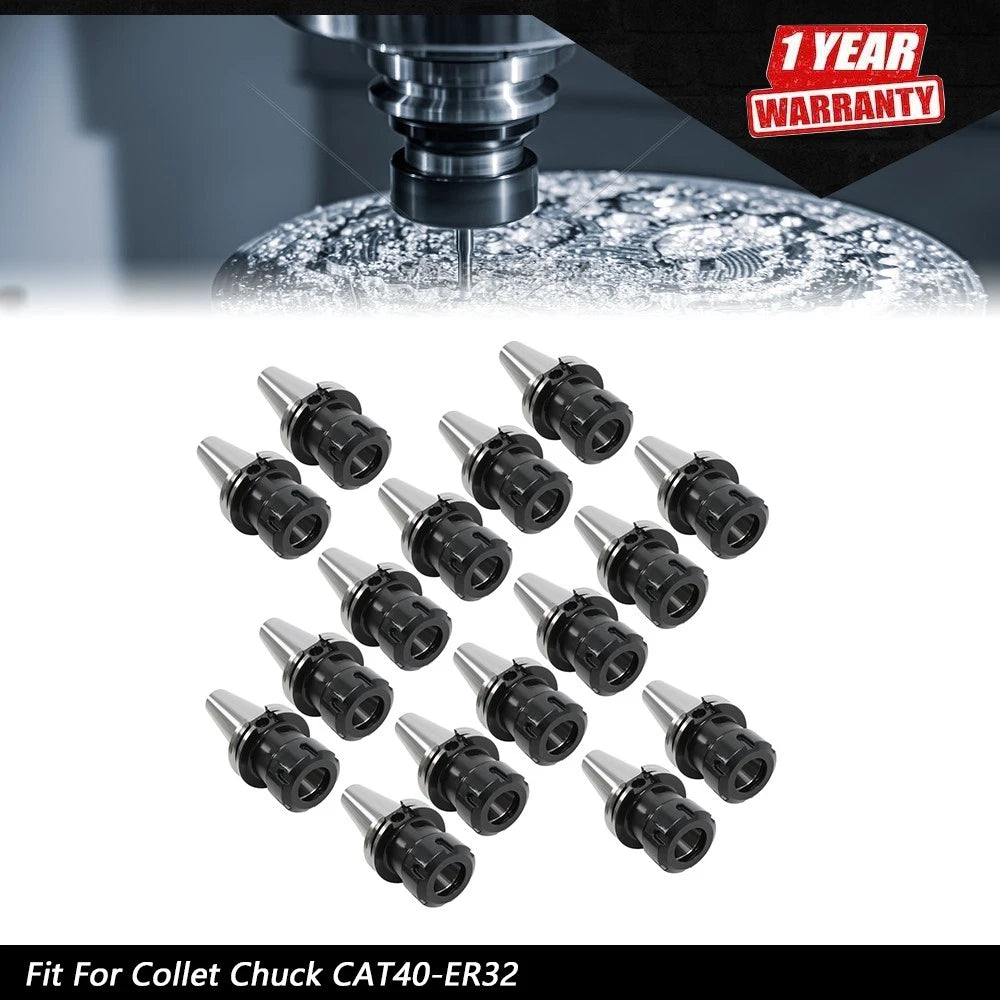 16Pcs CAT40-ER32 Collet Chuck Tool Holder Set 2.76" Length