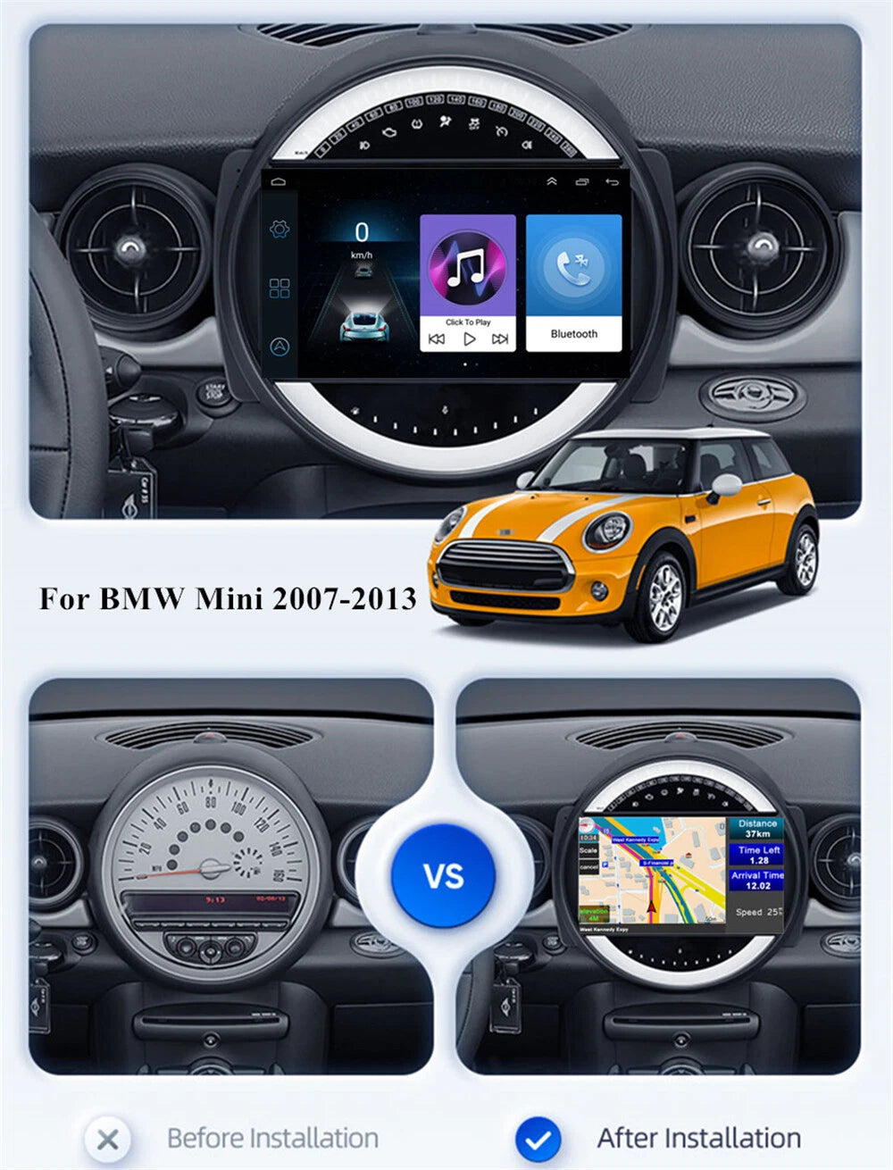 9'' For BMW MINI COOPER R56 R60 07-13 Android 14 Carplay Auto Stereo Radio GPS