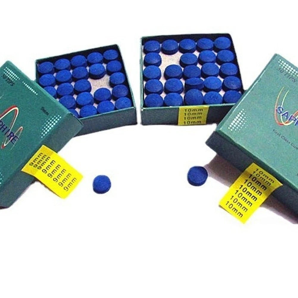50PCS Cowhide Cue Tips for Pool Billiards 9mm 10mm 13mm Blue Coating