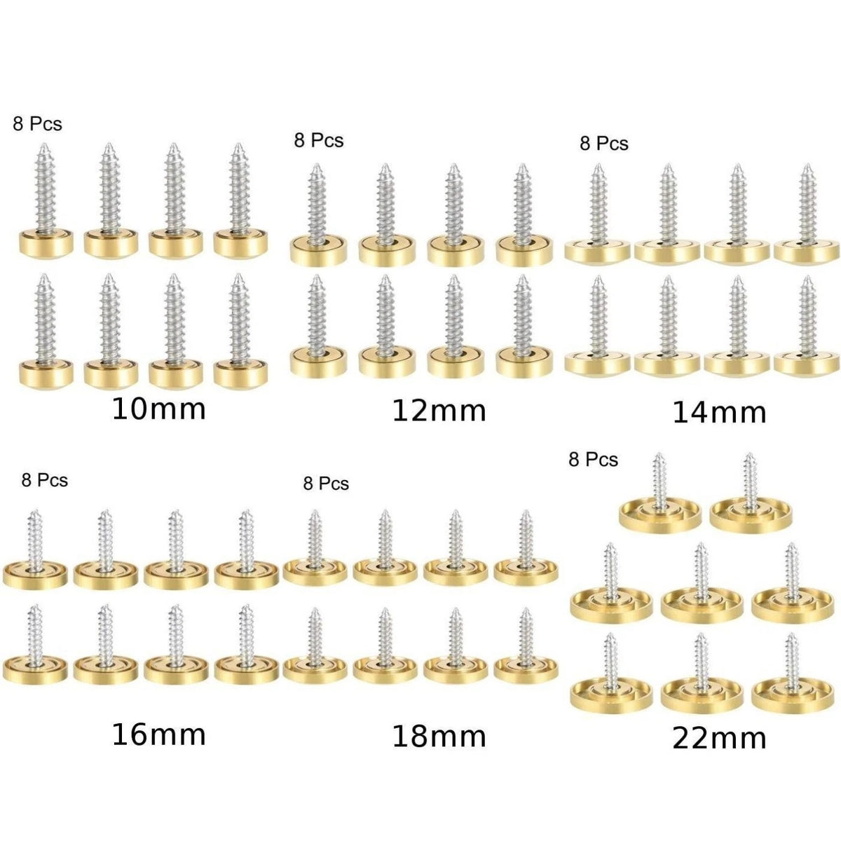 Set of 8 Advertising Mirror Nail Fasteners with Solid Brass Construction