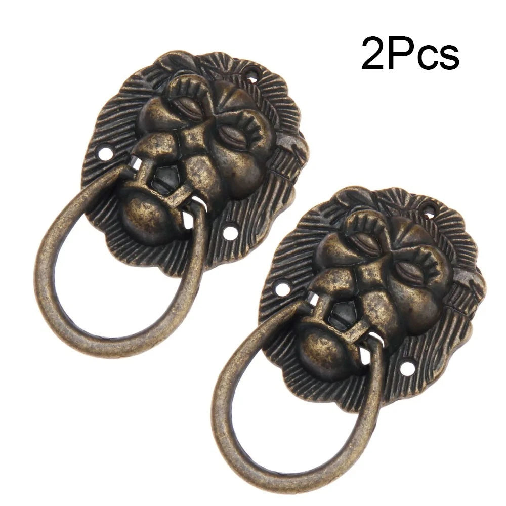 2Pcs 4066mm Vintage Lion Head Door Pull Handle Drawer Knob Ring Cabinet Pulls