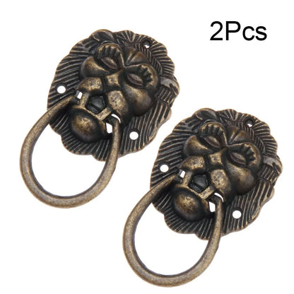 2Pcs 4066mm Vintage Lion Head Door Pull Handle Drawer Knob Ring Cabinet Pulls
