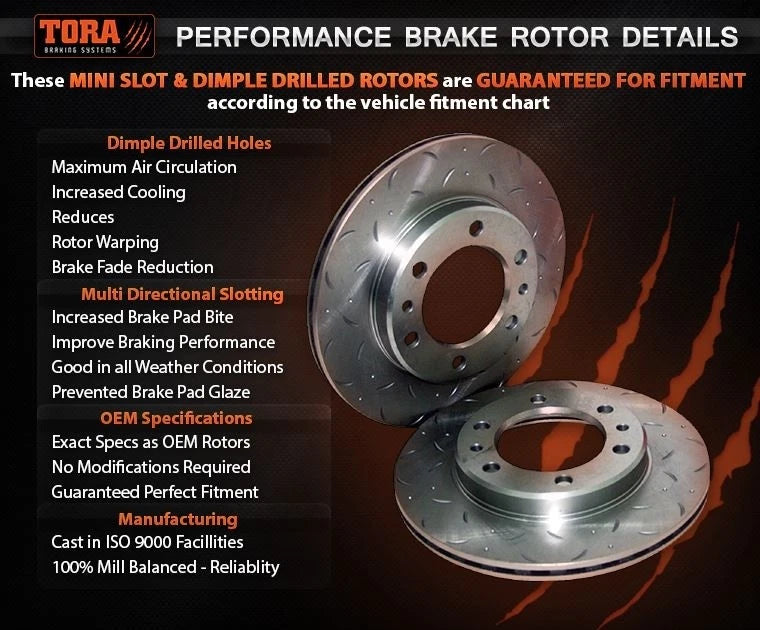 Front Slotted & Dimpled Disc Brake Rotors + Bendix Pads for Challenger (PB PC)