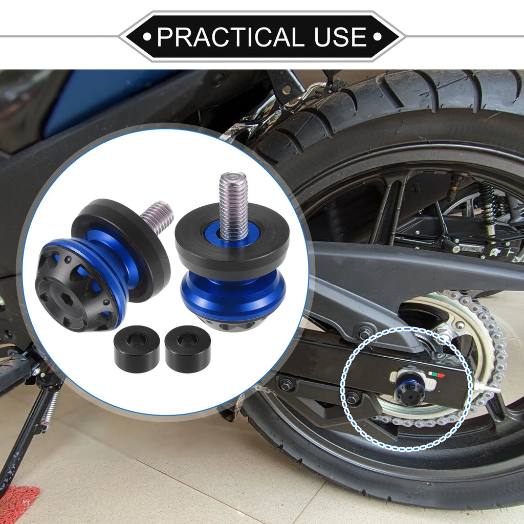 Motorcycle Swingarm Spools 10mm CNC Pair for Bike Stand Blue (Universal)