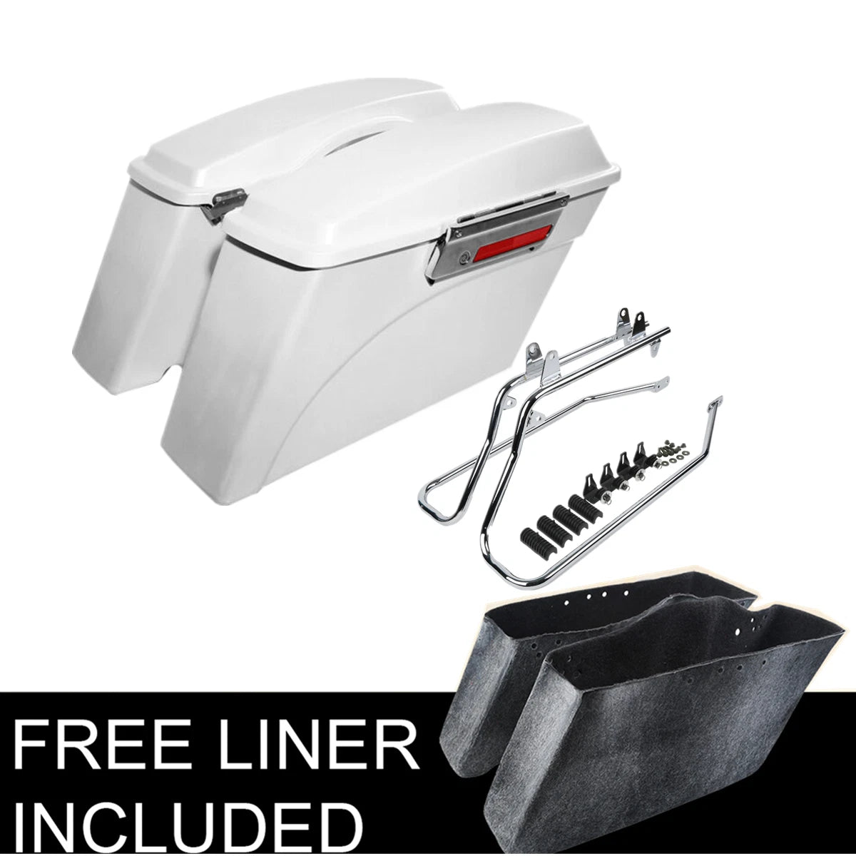White Hard Saddlebags & Conversion Bracket for Harley Softail Fatboy (1984–2017)