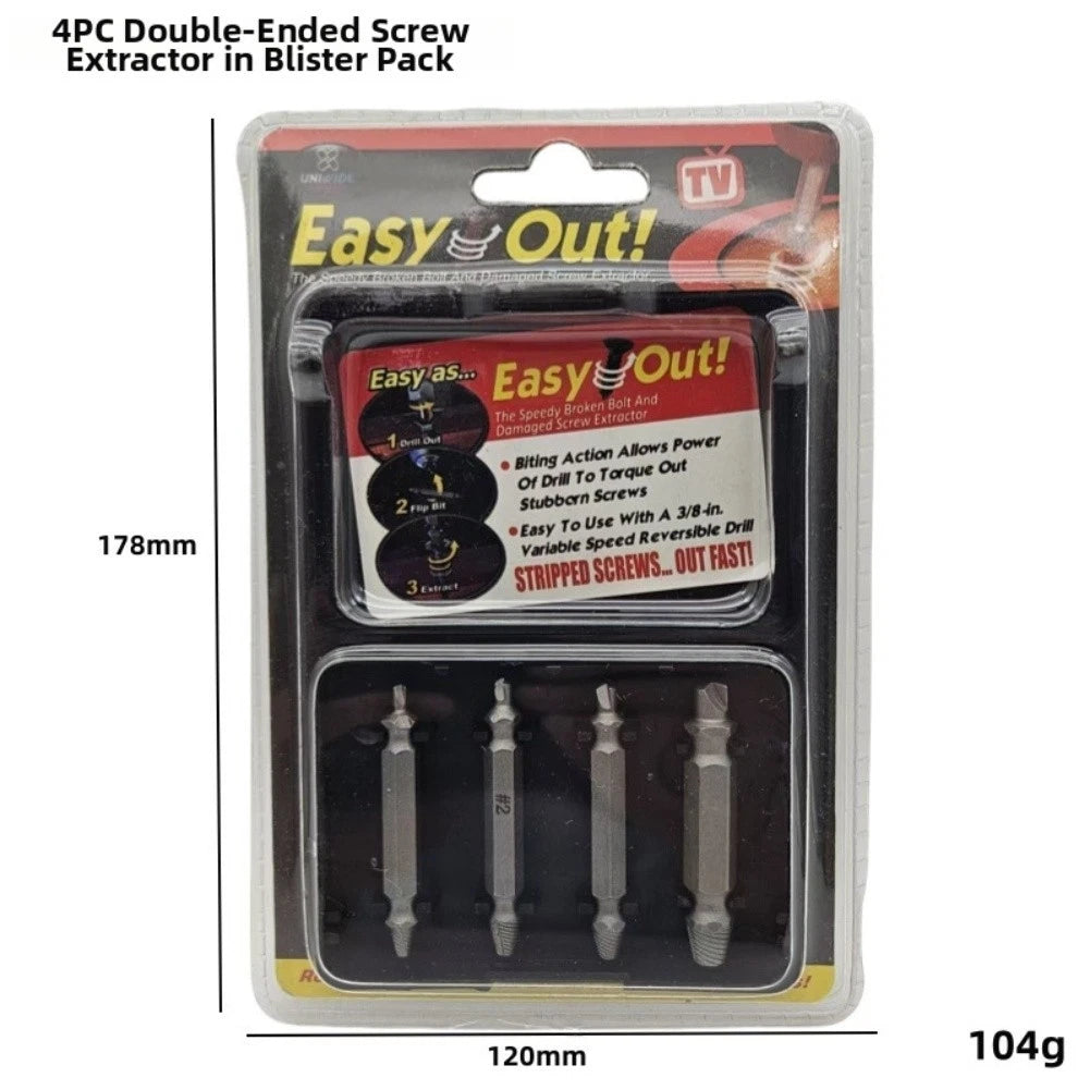 4X Double Ended Screw Extractors for Easy Bolt Removal