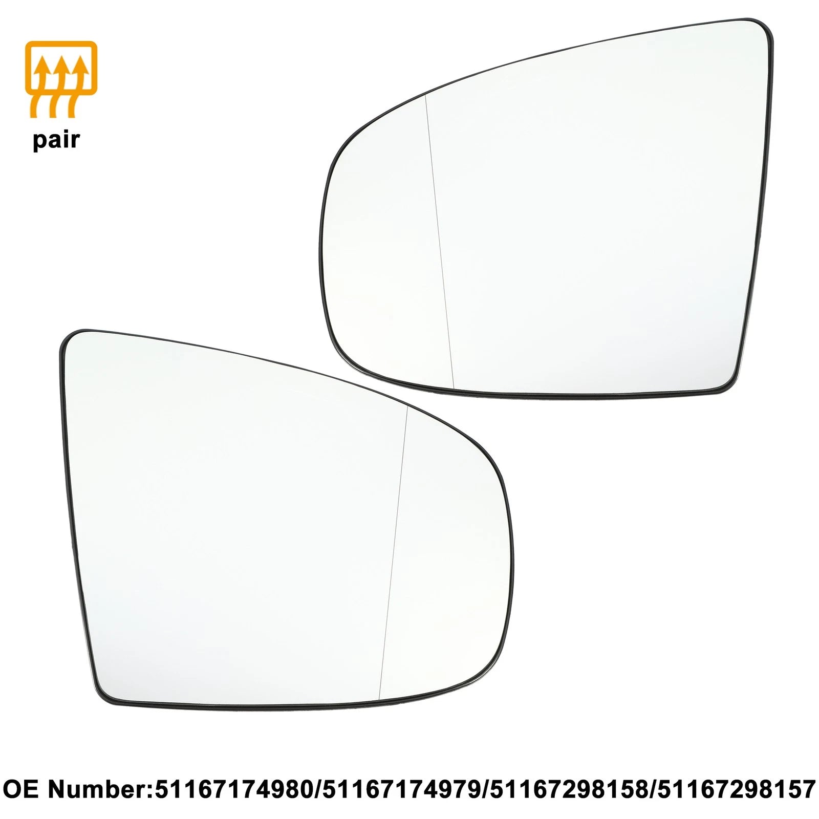 Car Mirror Glass Replacement Pair for BMW X5 X6 (2007–2019)