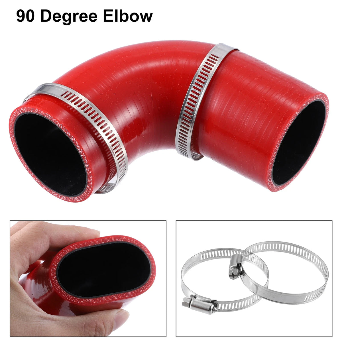 Set of 2 Silicone Reducer Hose Couplers 57mm 2.25" ID 90 Degree Red