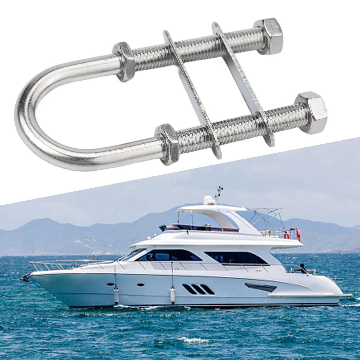 Adjustable Boat Stern Bow Eye Tie Down U Bolt - Silver Finish