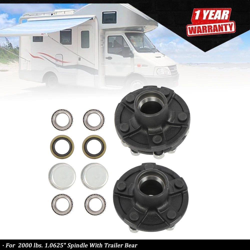 Set of 2 Trailer Hub Kit for 2000 lbs. Spindle 1.0625" (5 on 4.5")