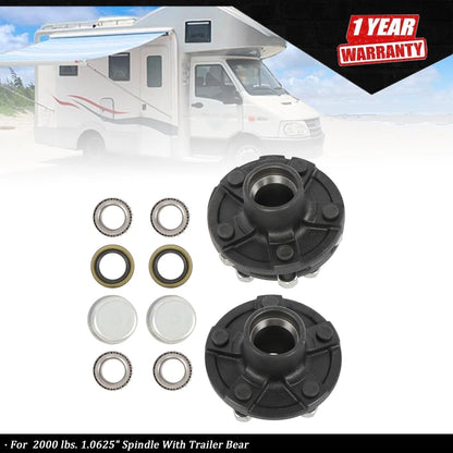 Set of 2 Trailer Hub Kit for 2000 lbs. Spindle 1.0625" (5 on 4.5")