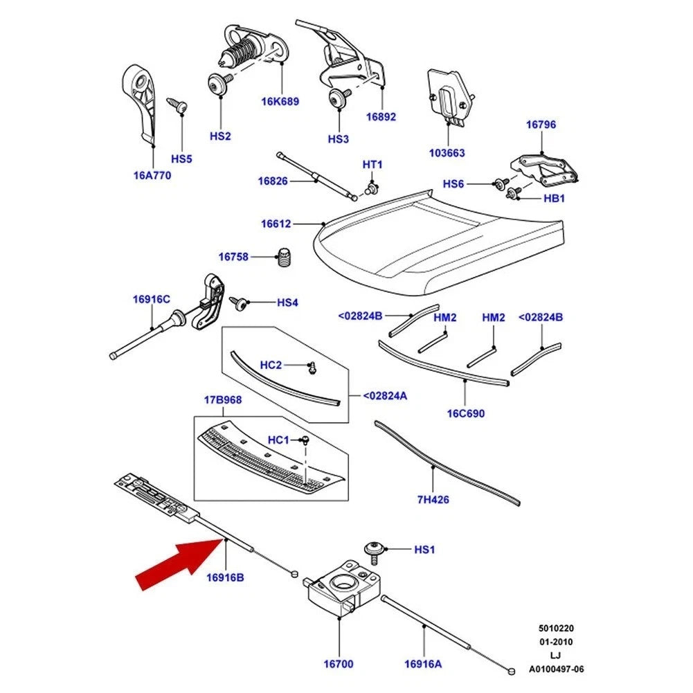 Front Hood Control Cable for Land Rover Range Rover L322 (2003–2012)