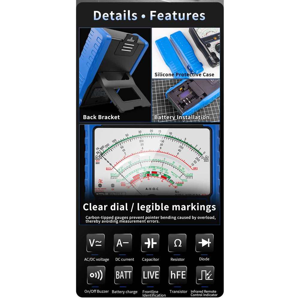 SK-88A Analog Multimeter with Low Voltage Detection and Diode Backlighting