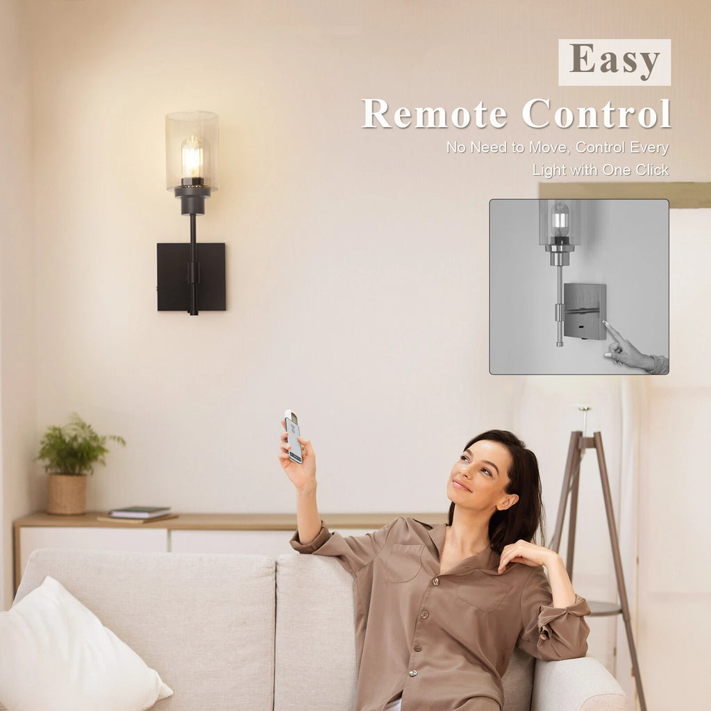 LED Wireless Wall Sconce Lamp Rechargeable Glass Black