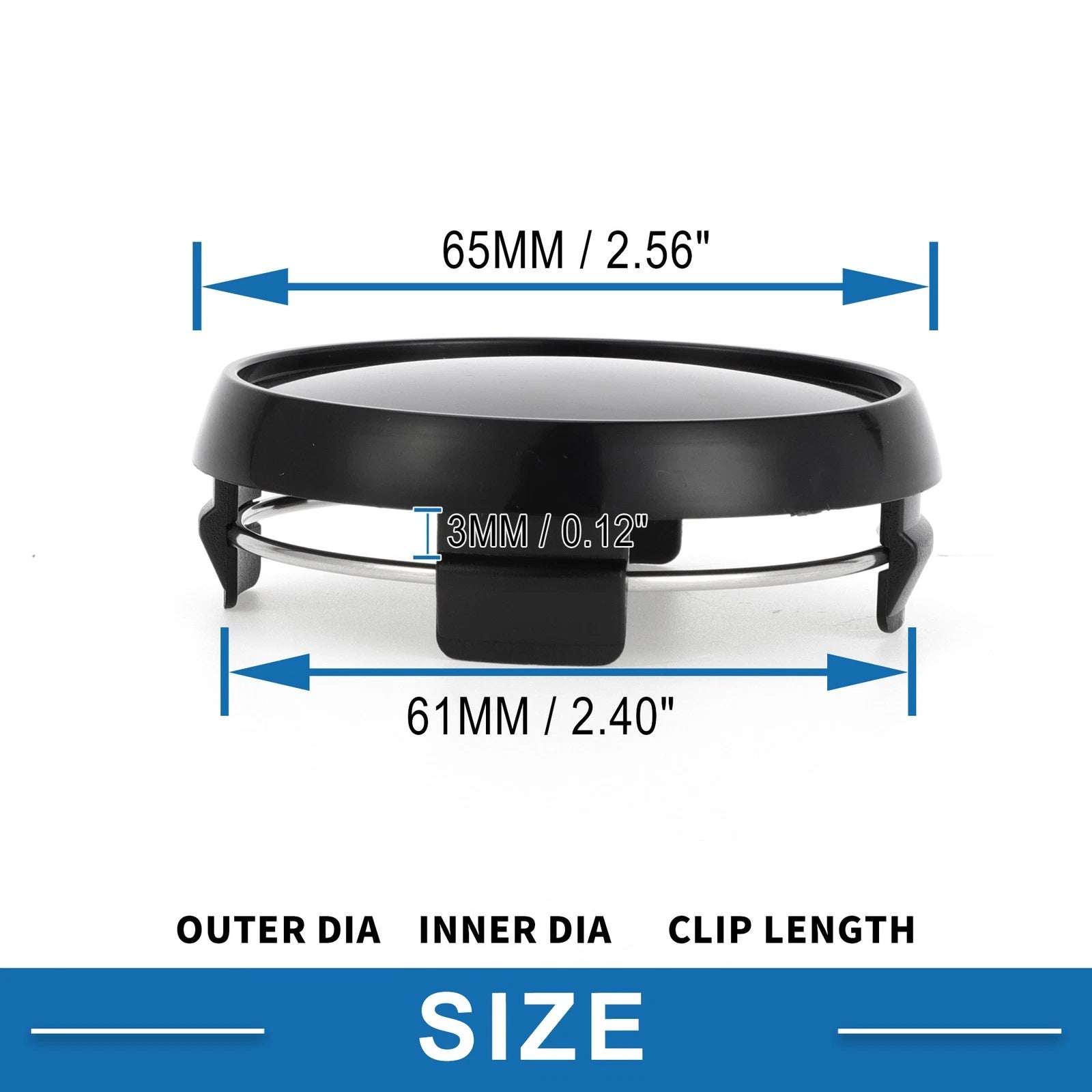 65mm Wheel Center Hub Cap for Universal Fit (Durable Plastic, Black)