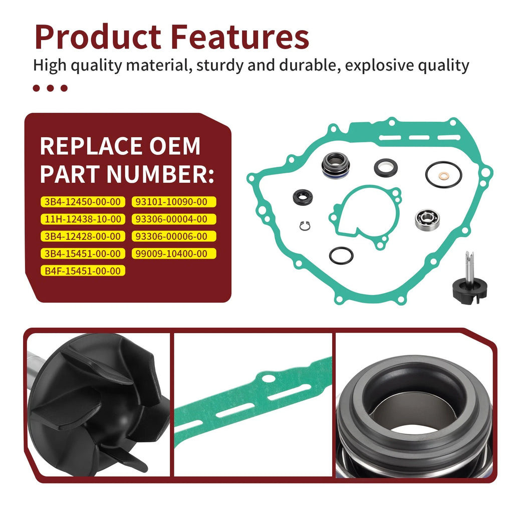 Water Pump Impeller Shaft Gasket Kit for Yamaha Grizzly 550 700 (2007–2014) 3B4-12450-00-00