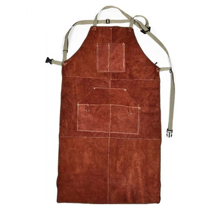 Welding Apron in Cowhide Leather with 6 Pockets for Safety and Comfort
