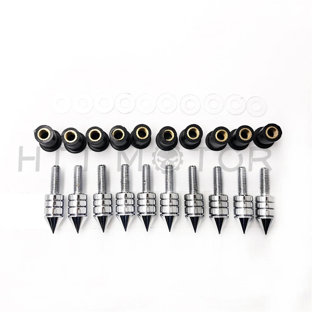 10X Windshield Bolts Screw Kit for Honda Suzuki Yamaha Kawasaki (Chrome)