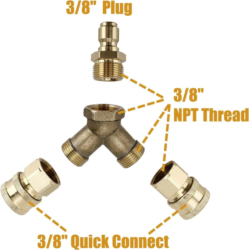 Pressure Washer Tee 3/8" Fitting Splitter Coupler Quick Connect