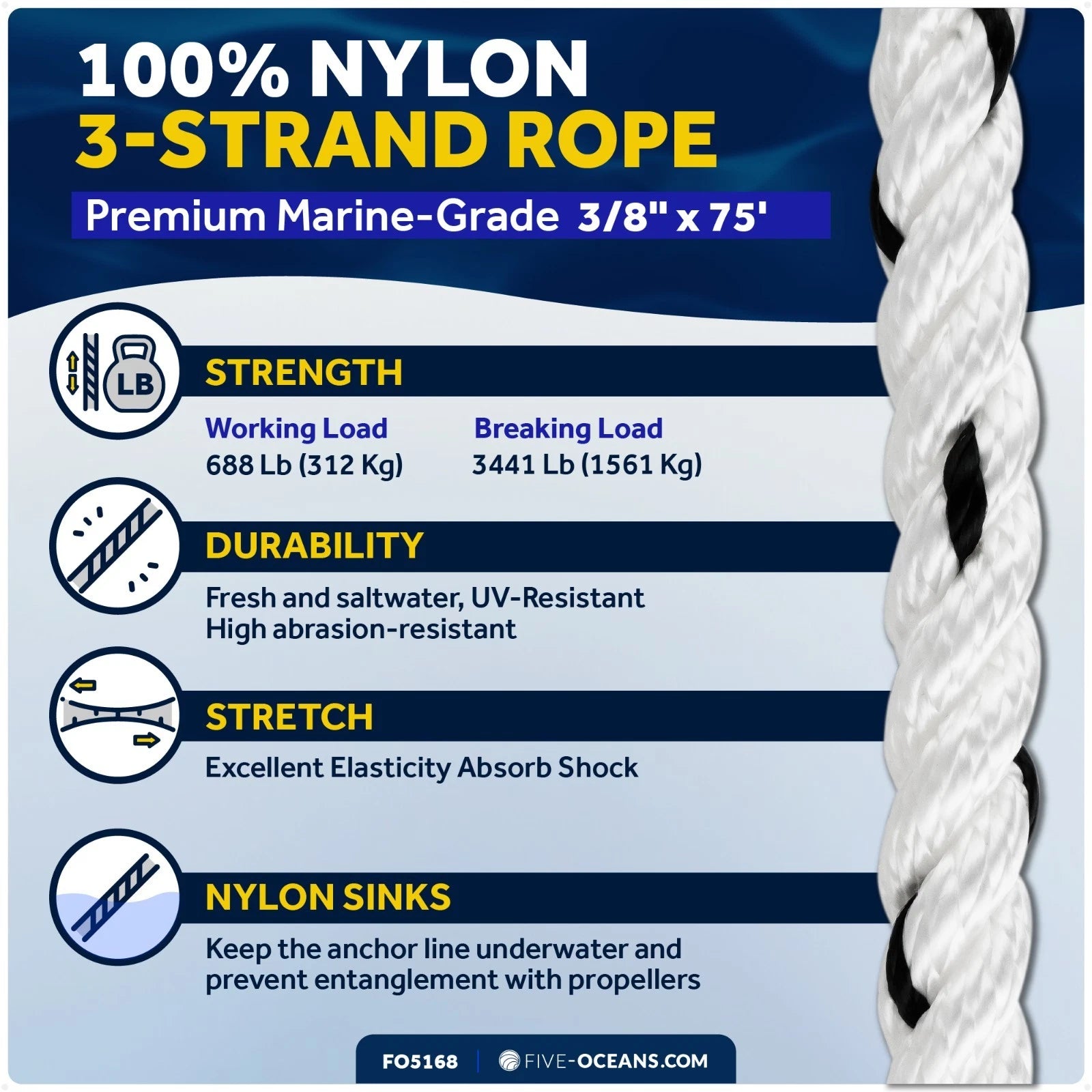 3/8" x 75' Anchor Rode with 1/4" x 3' Galvanized Chain
