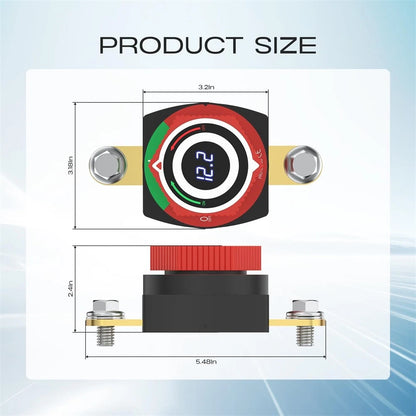 Side Post Battery Disconnect Switch for Universal Vehicles (12V) with LED Voltmeter